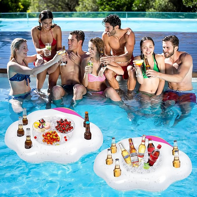 Hemoton Inflatable Serving Bar Buffet 2 PCS, Drink Bottle Holder Floating Beverage Salad Fruit Serving Bar for Indoor Outdoor Summer Beach Luau Party, Picnic, BBQ, Camping, Water Fun Decorations