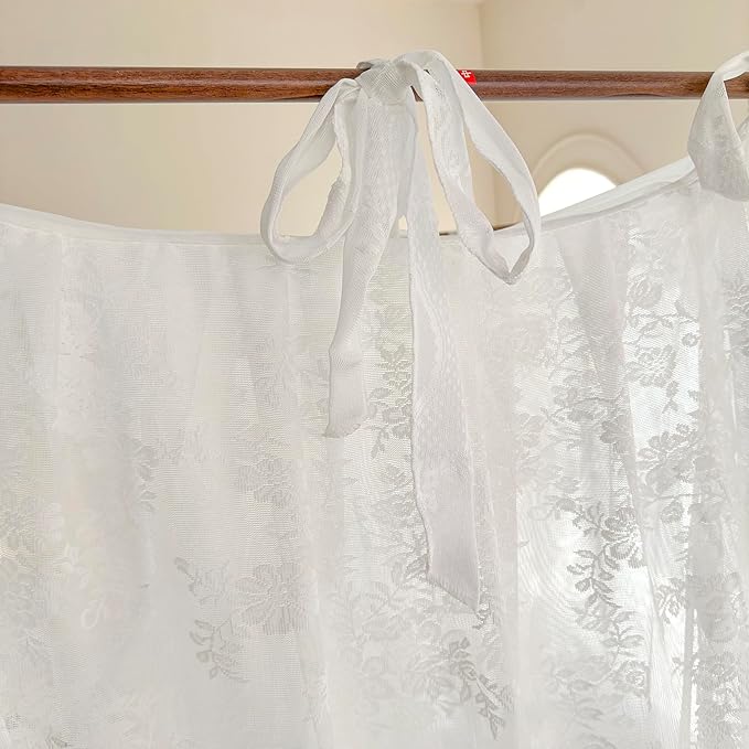 Mengersi Canopy Bed Curtains with Tie Backs,Bed Canopy Curtains Bed Drapes Sheer Curtains for Bedroom Decor(California King,White