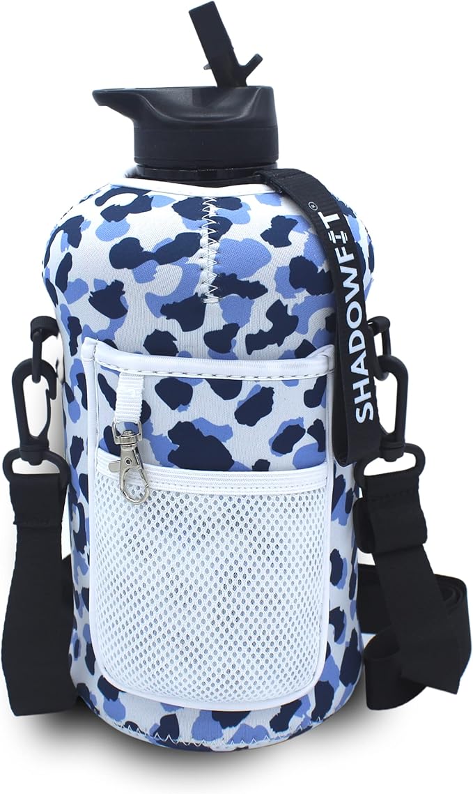 Half Gallon Water Bottles (74 ounce, 2.2 Liter) with Straw Lid Handle and Storage Sleeve - Large Jug Holder with Strap for Drinking during Workout and Exercise