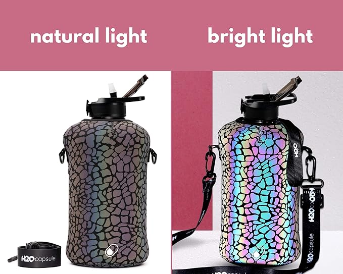 H2O Capsule 2.2L Half Gallon Water Bottle with Storage Sleeve and Covered Straw Lid – BPA Free Large Reusable Drink Container with Handle - Big Sports Jug, 2.2 Liter (74 Ounce)