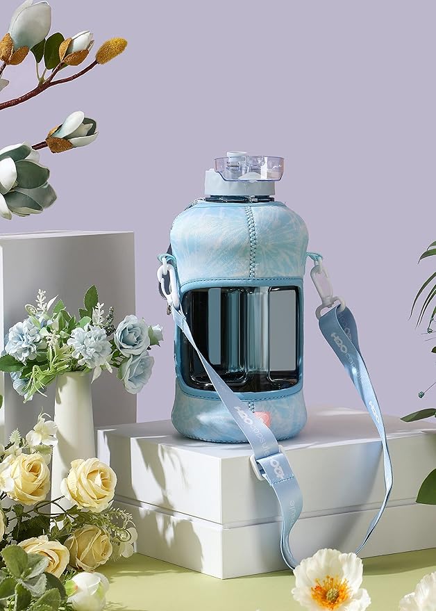 H2O Capsule 2.2L Half Gallon Water Bottle with Storage Sleeve and Removable Straw – BPA Free Large Reusable Drink Container with Handle - Big Sports Jug, 2.2 Liter (74 Ounce), Chill TieDye