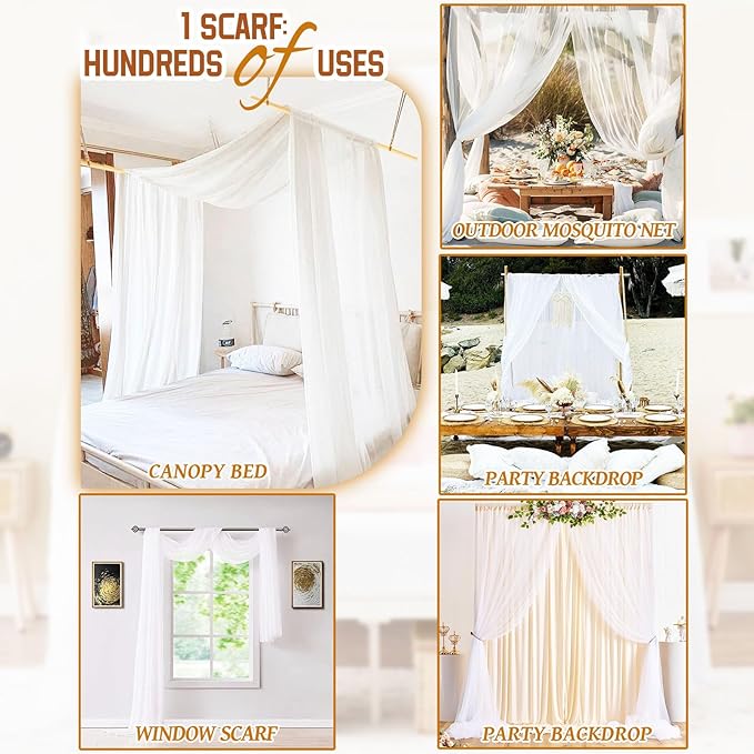 Showgeous 2 Panels Canopy Curtains White Canopy Bed Curtains 55" x 216" Bed Canopy Scarf for Full/Queen Bed Frame,Queen Canopy Bed Curtains,Sheer Bed Canopy Curtains Drapes Bed Tulle Canopy