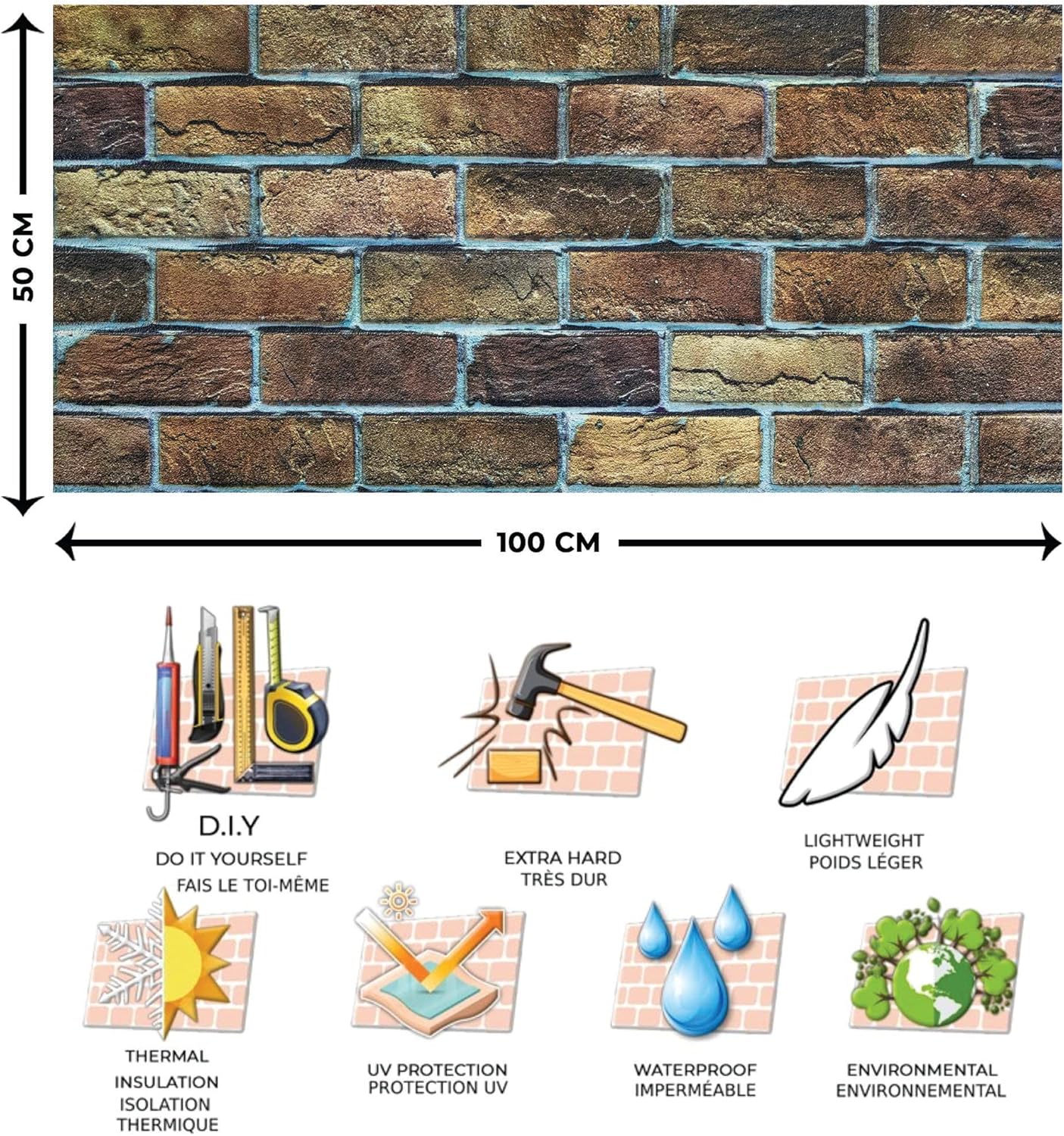 Dundee Deco 3D Wall Panels Faux Brick - Cladding, Brown Beige Stone Look Wall Paneling, Styrofoam Facing for Living Room, Kitchen, Bathroom, Balcony, Bedroom, Sample, Size 10 x 10 in.