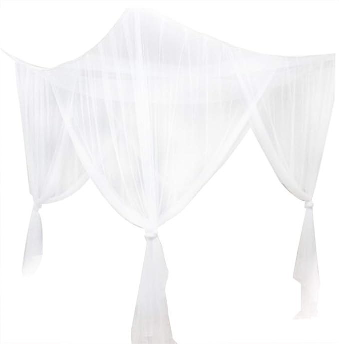 Mosquito Net Bed Canopy,4 Corner Post Curtains Bed Canopy Elegant Mosquito Net Set,Screen Netting Canopy Curtains,4 Corner Post Bed Canopy Mosquito Net Full Queen King Size Bedding(White)