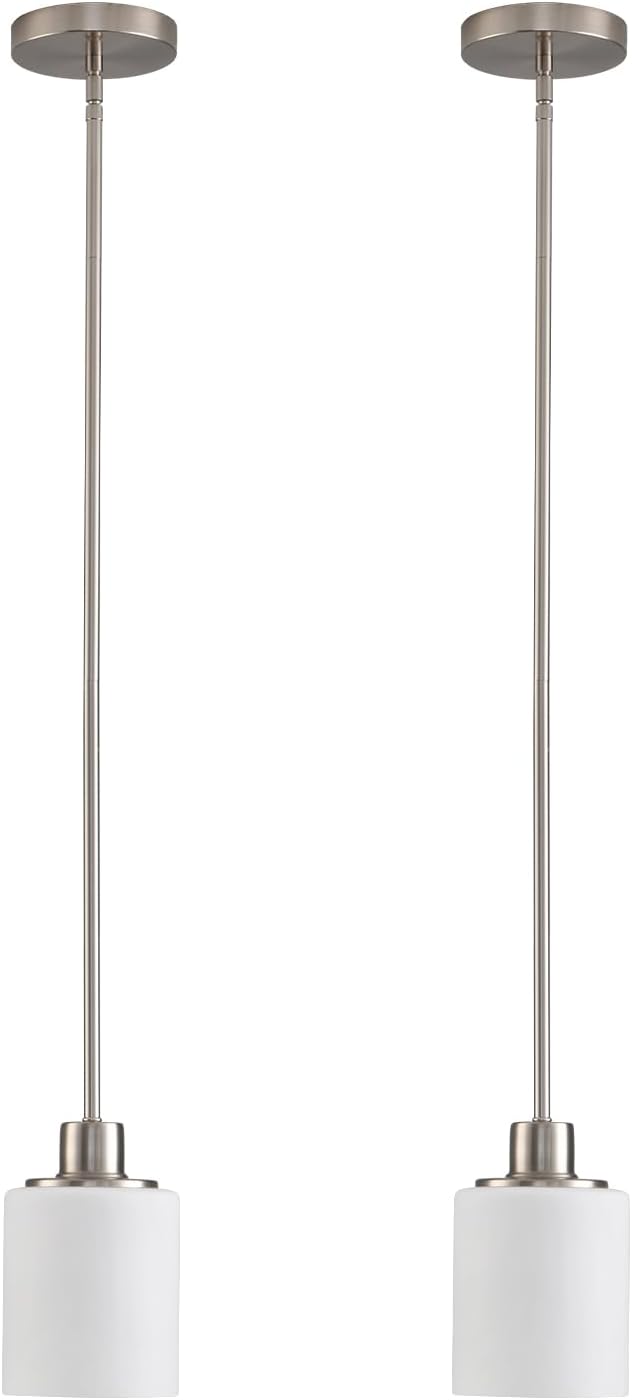 Brushed Nickel Pendant Lights Kitchen Island - Milk Glass Pendant Light Fixture Multiple Stems Rods 3 Units 12 Inch 3 Units 4 Inch (2 Pack Brushed Nickel Downrod)