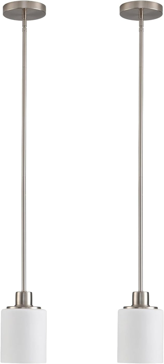 Brushed Nickel Pendant Lights Kitchen Island - Milk Glass Pendant Light Fixture Multiple Stems Rods 3 Units 12 Inch 3 Units 4 Inch (2 Pack Brushed Nickel Downrod)