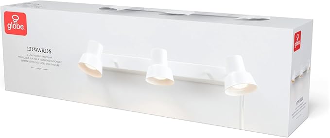 Globe Electric 64000116 22" 3-Light Plug-in Track Lighting, Matte White, Pivoting Track Heads, 15-Foot Cord, in-Line on/Off Rocker Switch