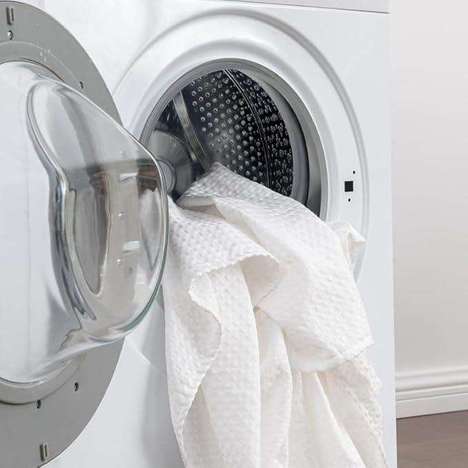 MIYE Pleated Waffle Weave Bed Skirt, Tailored Dust Ruffle 16 Inch Drop Easy Fit, Machine Washable (White, Queen - 16" Drop)