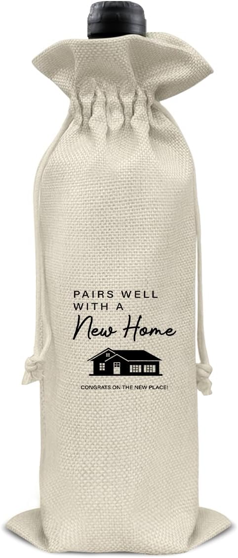 HOIJAUMAI Housewarming Gift Wine Bag, Client Gift From Realtors, House Warming Gifts New Home Wine Bag Gift, Pairs Well with a New Home Burlap Drawstring Wine Bag, Housewarming Party Decoration