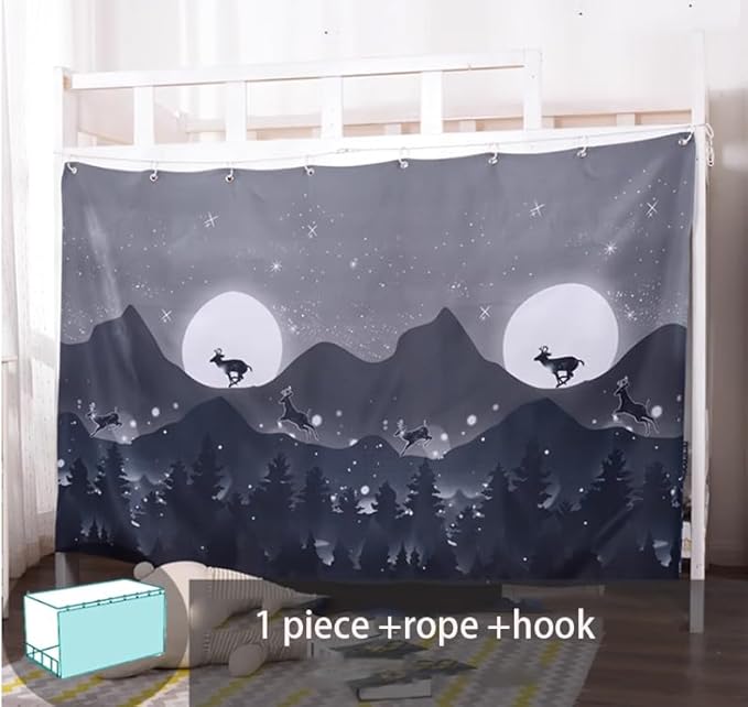 HAOZAIKEJI Student Bunk Bed Curtains Dormitory Blackout Bed Drapes for Loft Bed Milky Way Moon Curtain for Bed Frame Dustproof Decorative Shading Canopy for Bottom Bunk Bed