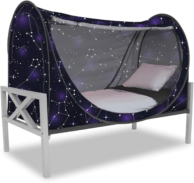 Privacy Pop up Eclipse Bed Tent Bed Drapes (Starry Constellation, Twin)