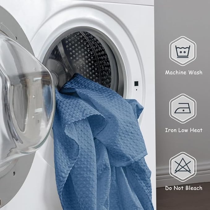 MIYE Pleated Waffle Weave Bed Skirt, Tailored Dust Ruffle 16 Inch Drop Easy Fit, Machine Washable (Blue, Twin - 16" Drop)