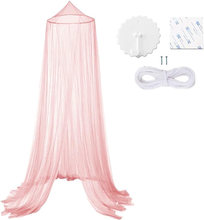 Eimilaly Bed Canopy Mosquito Net, Bed Canopy for Girls Room Decor - Insect Protection Hanging Canopy for Adults, Babies, Outdoor Camping, Pink/Single Door