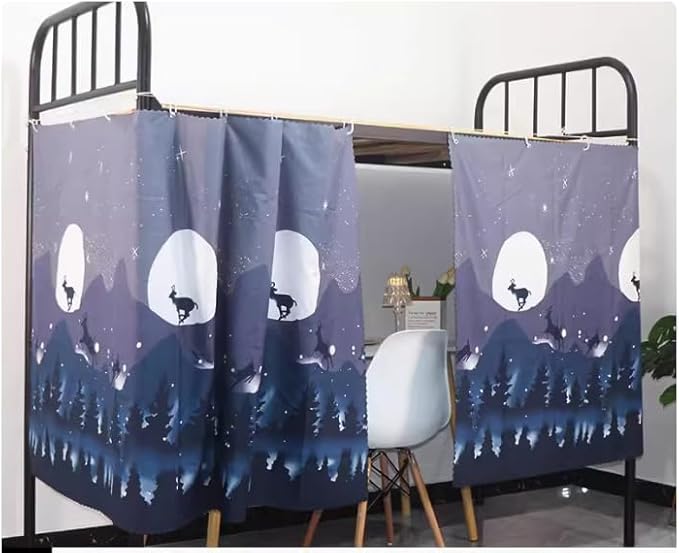 HAOZAIKEJI Student Bunk Bed Curtains Dormitory Blackout Bed Drapes for Loft Bed Milky Way Moon Curtain for Bed Frame Dustproof Decorative Shading Canopy for Bottom Bunk Bed