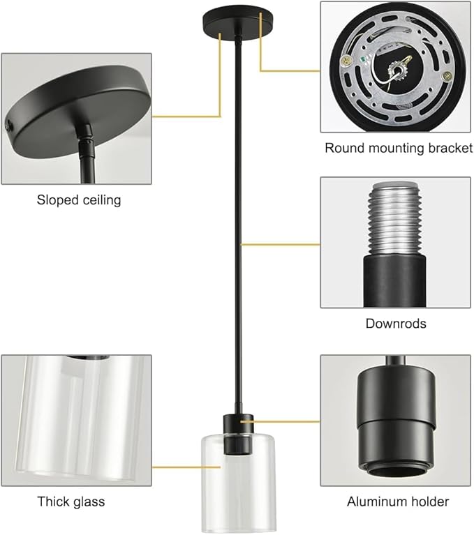 Black Pendant Lights Kitchen Island - Clear Glass Pendant Light Fixture Multiple Stems Rods 3 Units 12 Inch 3 Units 4 Inch (Black 3 Pack Stem Rod)