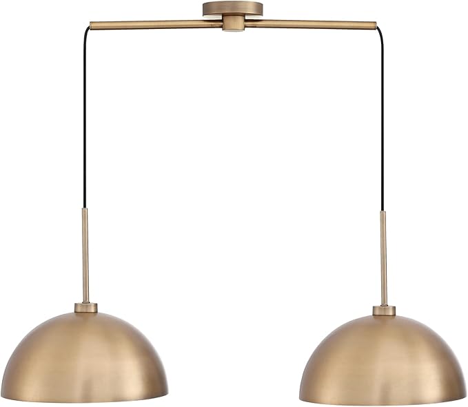 Nathan James Percy Modern 2-Light Pendant Island Light Fixture, Brass Hanging Lights with Gold Metal Shade and Adjustable Cord, for Kitchen, Living Room, Vintage Brass