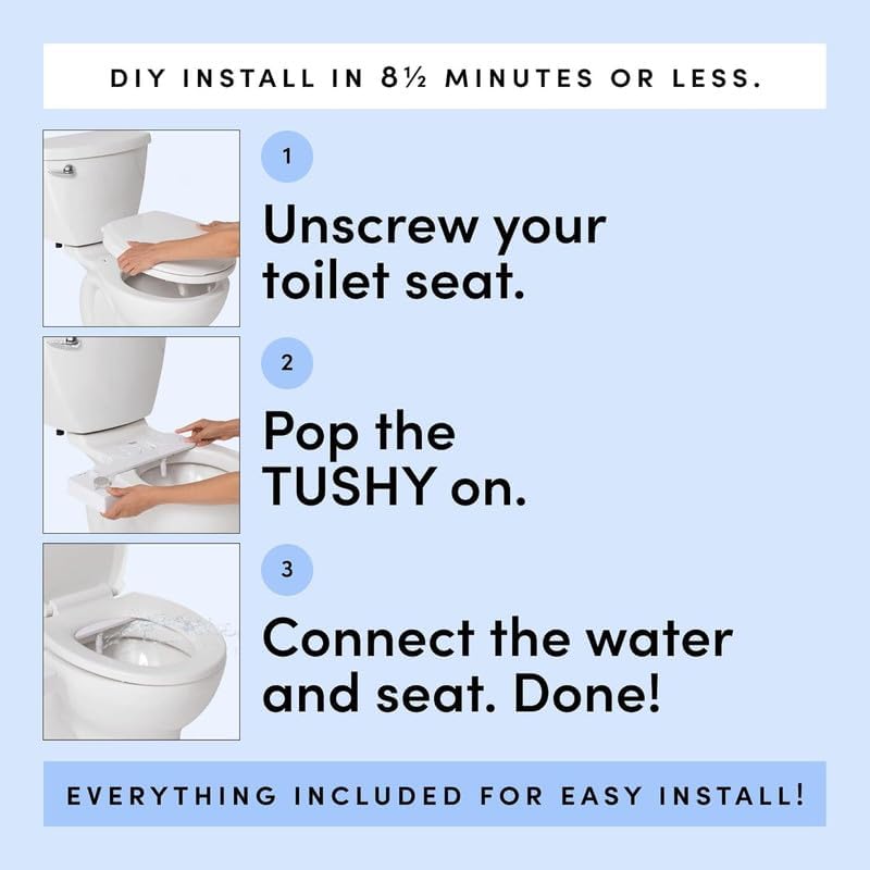 TUSHY Classic 3.0 Bidet Toilet Seat Attachment - A Non-Electric Self Cleaning Water Sprayer with Adjustable Water Pressure Nozzle, Angle Control & Easy Home Installation, (White/Bronze)
