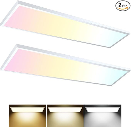 AIKVSXER 1x4 LED Flat Panel Light CPANL Surface Mount LED Ceiling Light, 5500LM 50W TRIAC 10-100% Dimmable, 3000/4000/5000k Selectable, 120V LED Kitchen Ceiling Light Fixtures for Garage/Laundry 2PACK