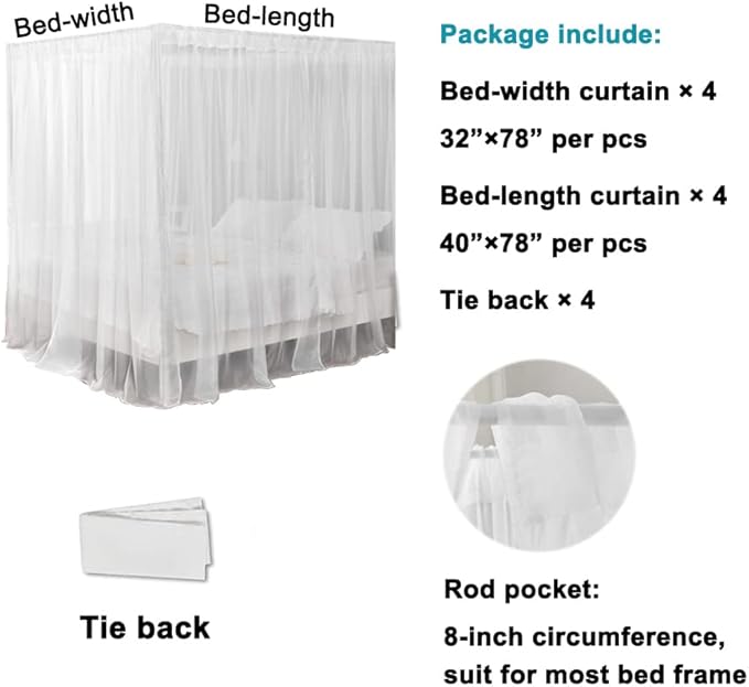 Princess Chiffon Bed Canopy, Canopy Curtains for Queen Bed Adults, 4 Post Bed Drapes Room Decor(Light Coffee)