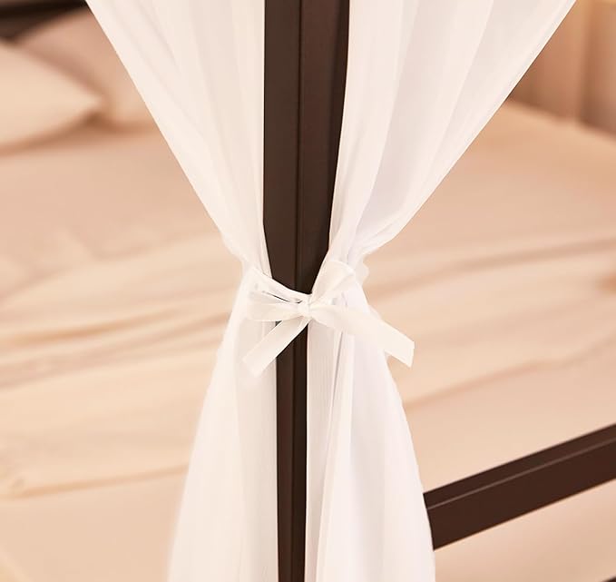 Akiky White Canopy Bed Curtains 4 Corner Bed Canopies Voile Sheer Canopy Curtains Panel 8 Drapery Panel Curtain for All Bed Sizes