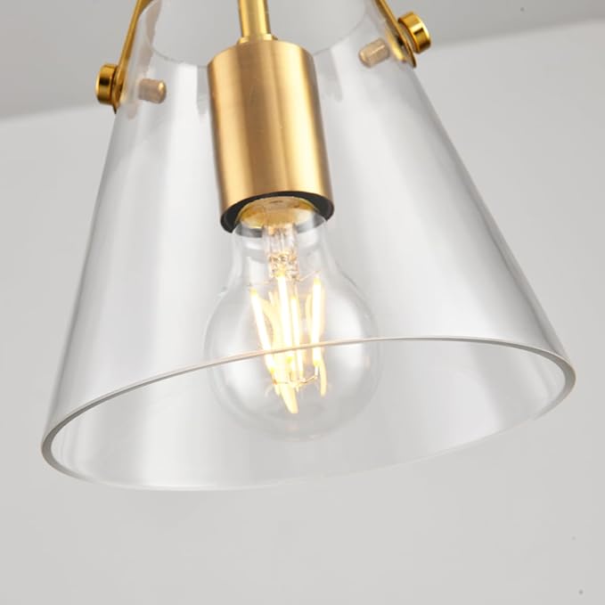 Brass Pendant Lights Kitchen Island,Modern Design Clean Clear Farmhouse Glass Pendant Light,Light Fixture Kitchen Pendant Medium Hanging Light Fixture for Sink A60 Bulb Recommened