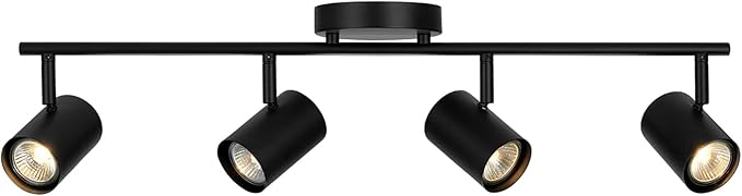 Globe Electric 64000119 26" 4-Light Plug-in Track Lighting, Matte Black, Pivoting Track Heads, 15-Foot Black Cord, in-Line on/Off Rocker Switch