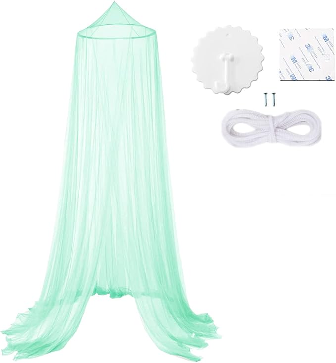 Eimilaly Bed Canopy Mosquito Net, Bed Canopy for Girls Room Decor - Insect Protection Hanging Canopy for Adults, Babies, Outdoor Camping, Green/Single Door