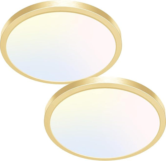 hepside 2PACK Flush Mount LED Ceiling Light Fixture Golden, 12Inch 28W, Dimmable 3000K-4500K-6000K 3 Color Selectable Ceiling Lamp 3200LM Low Profile Ceiling Light for Kitchen Bedroom Hallway