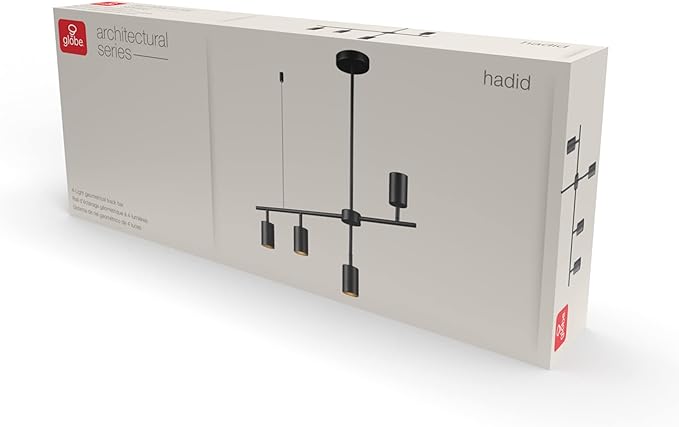 Globe Electric 64000048 4-Light Adjustable Height Geometrical Track Lighting, Matte Black, Ceiling Light, Track Light Heads, Pivot Shades, Track Lighting Kit, 4 Bulb Kitchen Light, GU10 Socket