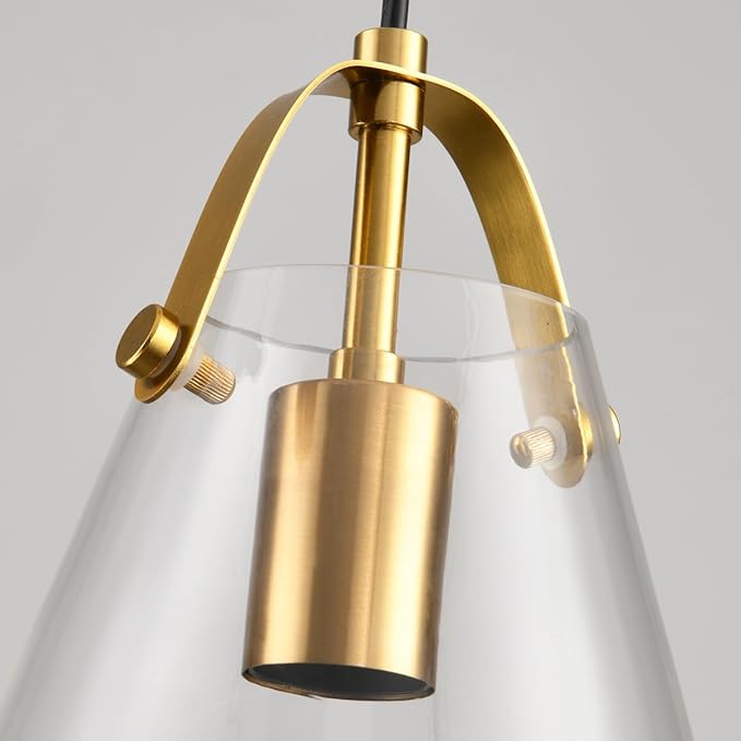 Brass Pendant Lights Kitchen Island,Modern Design Clean Clear Farmhouse Glass Pendant Light,Light Fixture Kitchen Pendant Medium Hanging Light Fixture for Sink A60 Bulb Recommened
