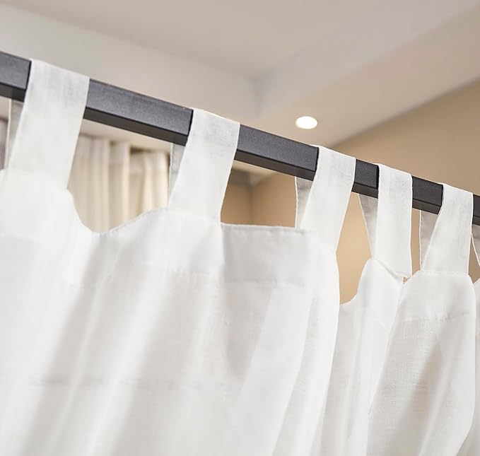 Mengersi Linen Canopy Bed Curtains for Twin,Full,Queen and King Size Bed,Bed Canopy Natural Blended Curtain Panels, 8 Panels Set (All Bed Sizes, White)