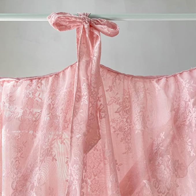 Mengersi Canopy Bed Curtains with Tie Backs,Princess Bed Canopy Curtains Bed Drapes Sheer Curtains for Bedroom Decor（Twin,Pink