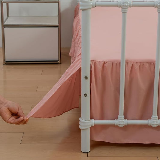 Bed Skirt Full Size Ruffled Bed Skirts with Split Corners, 16 Inch Drop Dust Ruffle Bed Skirt with Platform, 16 Inch, Blush, Full Size