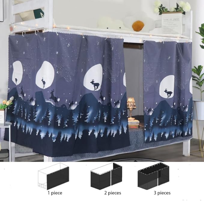 HAOZAIKEJI Student Bunk Bed Curtains Dormitory Blackout Bed Drapes for Loft Bed Milky Way Moon Curtain for Bed Frame Dustproof Decorative Shading Canopy for Bottom Bunk Bed