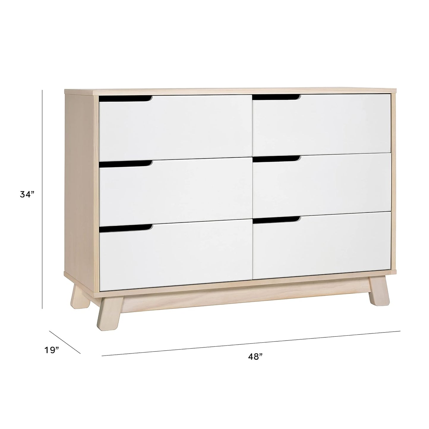 Babyletto Hudson 6-Drawer Assembled Double Dresser in Washed Natural and White, Greenguard Gold Certified