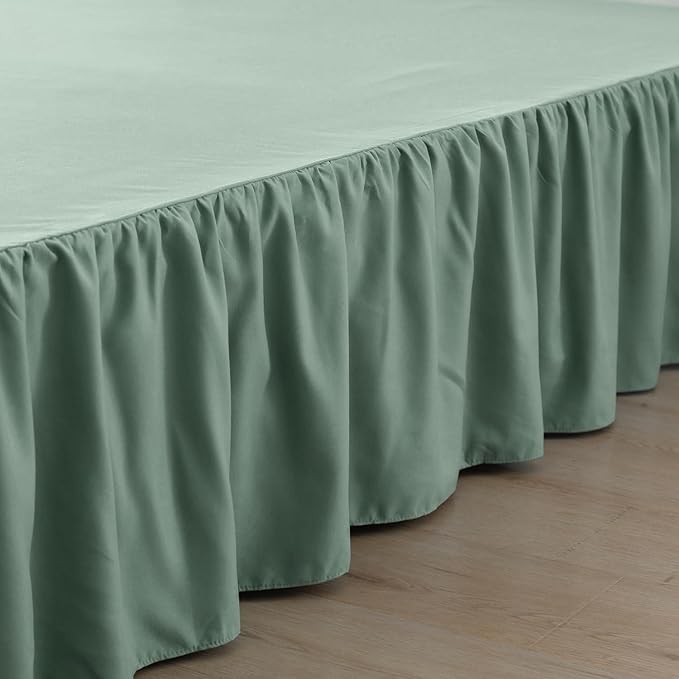 Bed Skirt Queen Size Ruffled Bed Skirt with Split Corners, 14 Inch Drop Dust Ruffle Bed Skirt with Platform, Sage Green, 14" Queen
