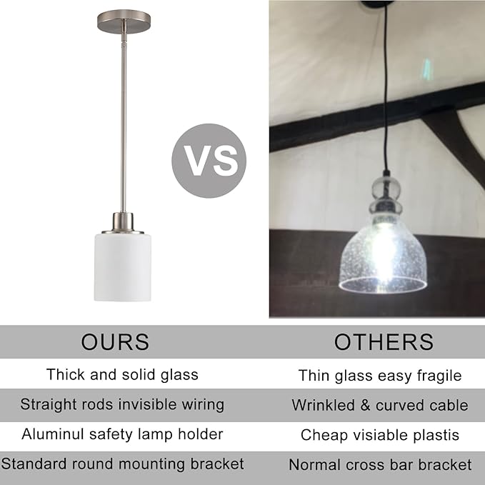 Brushed Nickel Pendant Lights Kitchen Island - Milk Glass Pendant Light Fixture Multiple Stems Rods 3 Units 12 Inch 3 Units 4 Inch (2 Pack Brushed Nickel Downrod)