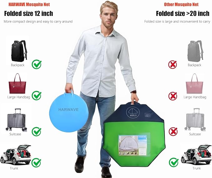 Mosquito Net for Bed, Folded Size 12 inch Portable Camping Travel Mosquito Net, Pop Up Mosquito Tent with Double Entry for King Queen Size Bed (Brown, 71"x79"x59")