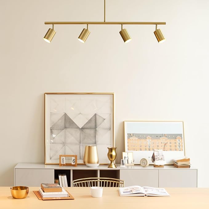 Globe Electric 64000094 35" 4-Light Adjustable Height Track Lighting, Matte Brass, Pivot Shades, Ceiling Lamp for Bedroom, Kitchen, Hallway, Bathroom, Den, Dining Room, Home Décor