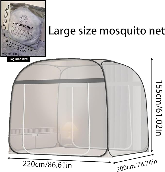 CMINGJ Mosquito Net for Bed, Portable pop up Mosquito Netting with Bottom, Free Installation-Suitable for Bedroom, Camping, Folding Portable Design for Baby Adults (Gray- L87 x W79 x H61)