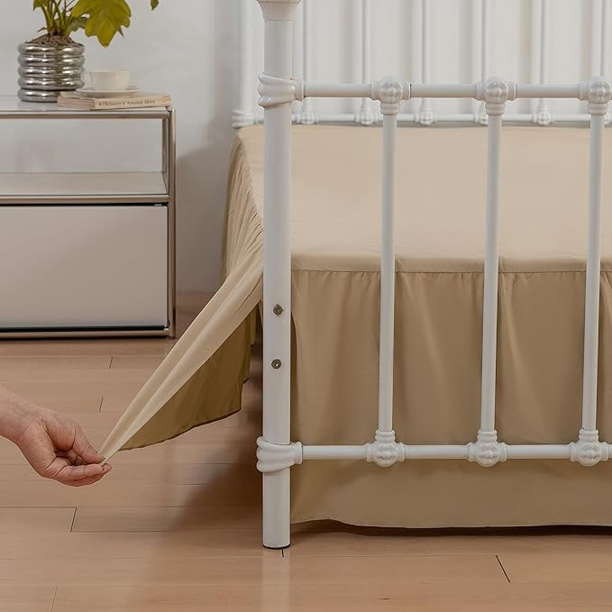 Bed Skirt King Size Ruffled Bed Skirts with Split Corners,14 Inch Drop Dust Ruffle Bed Skirt with Platform, King,14 Inch,Light Camel