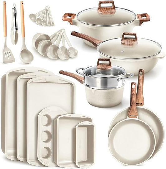 Bakken-Swiss 20-Piece Kitchen Cookware Set – Granite Non-Stick – Eco-Friendly – for All Stoves & Oven-Safe