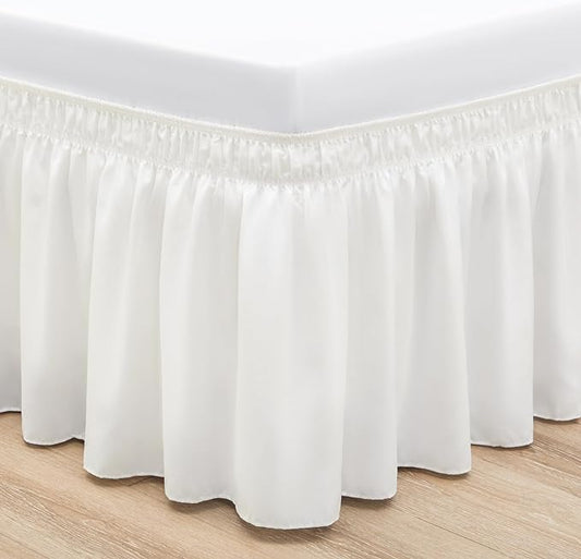 RIMELA Ivory Bed Skirt Queen Size 12 Inch Drop, Wrap Around Elastic Adjustable Bedskirt, Bed skirting Dust Ruffle for Bed Frame & Box Spring Soft Durable Fabric Machine Washable Easy to Install