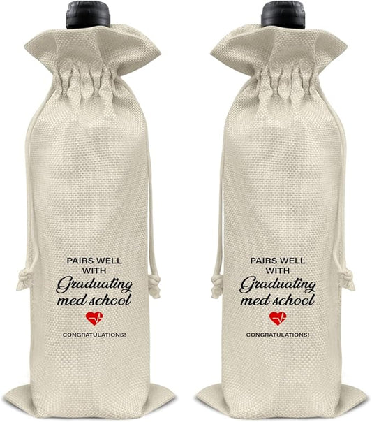 HOIJAUMAI Med School Graduation Gifts Med School Graduation Wine Bag Pairs Well with Graduating Med School Wine Gift Bags for Women Men