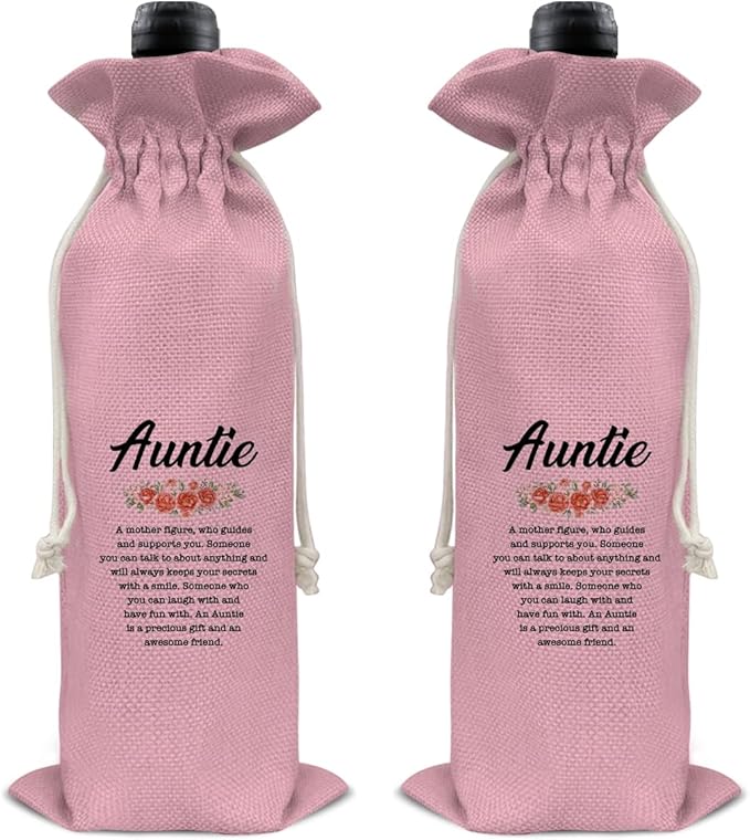 HOIJAUMAI Auntie Gift Auntie Gift Ideas Aunt Wine Bag Auntie Wine Gift Bags for Birthday Mother's Day (Pink)