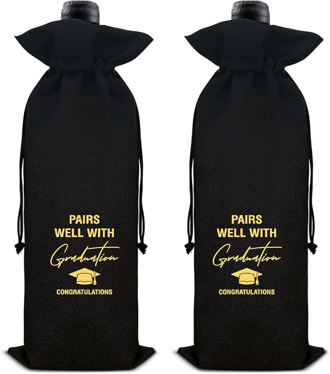 HOIJAUMAI Graduation Gifts for Women Men Graduation Wine Bag Pairs Well with Graduating Wine Gift Bags (Black)