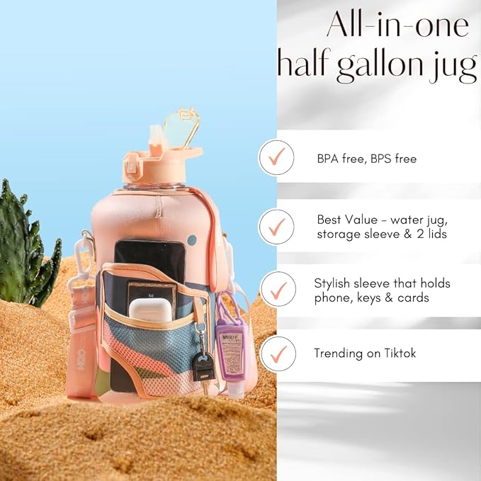 H2O Capsule 2.2L Half Gallon Water Bottle with Storage Sleeve and Removable Straw – BPA Free Large Reusable Drink Container with Handle - Big Sports Jug, 2.2 Liter (74 Ounce), Mountain Night