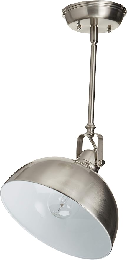 CANARM IPL222B01BN Polo 1 Light 9" Rod Pendant, Brushed Nickel with Painted White Interior, Silver