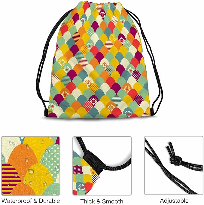Gym Backpack Happy Easter Volleyball Bag Sports Backpack Color Easter Eggs Flower Dots Strips Pattern 14x16.9 Inch
