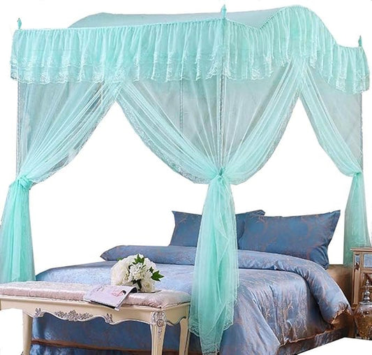 Mengersi Arched 4 Corners Post Bed Curtain Canopy Net Square Princess Fly Screen, Indoor Outdoor (Twin, Sky Blue)